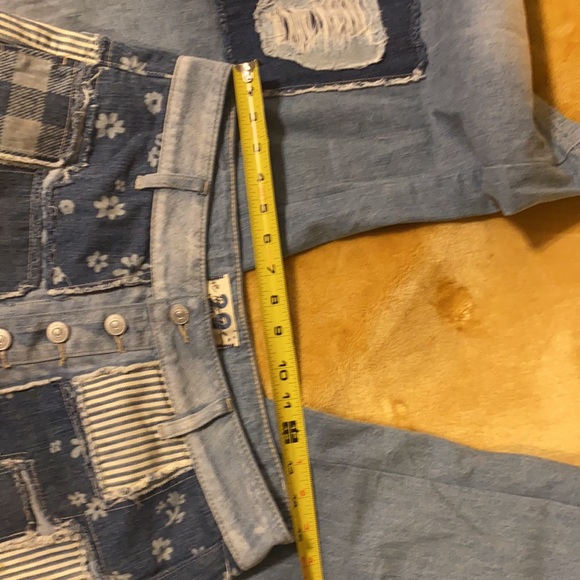 Free People Azalea Patchwork Blue Jeans size 29 Blue Daisy Bandanna - Picture 15 of 16